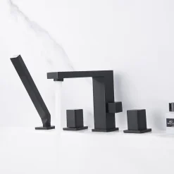 Mélangeur design en noir pour montage sur bord de baignoire 4 trous 6081B