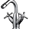 Mélangeur pour bidet têtes céramique 2 tours à croisillons SANINDUSA Rimini chromé livré avec vidage