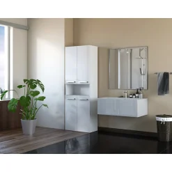 MOBY - Armoire de salle de bain avec deux paniers - Poignées minimalistes - 174x60x30cms - Colonne de rangement