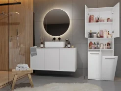 MOBY - Armoire de salle de bain avec deux paniers - Poignées minimalistes - 174x60x30cms - Colonne de rangement