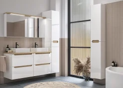Naturel Armoire murale avec porte, miroir intégré Stilla + LED 60x60x20 cm, prise 220V, blanc (STILLAE06017)