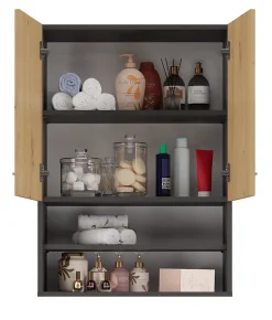 NELLIO - Armoire de toilette murale - Meuble Salle de bain à suspendre - 64x30x90 cm - Rangement