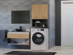 NELLIO - Armoire de toilette murale - Meuble Salle de bain à suspendre - 64x30x90 cm - Rangement