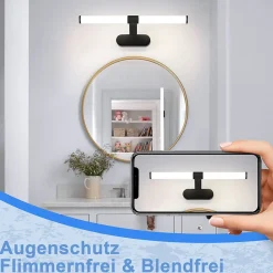 NETTLIFE Applique LED salle de bain, lampe miroir LED, lumière blanche neutre 4000 Kelvin, 6W, étanche IP44, largeur 400mm,noire
