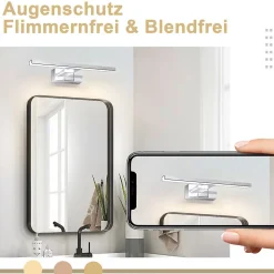 NETTLIFE Applique miroir LED 6W 30CM Etanche IP44 Chrome Moderne Blanc Neutre 4000K