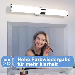 NETTLIFE Applique miroir LED 15W 60CM Chrome Etanche IP44 Blanc neutre 4000K Moderne
