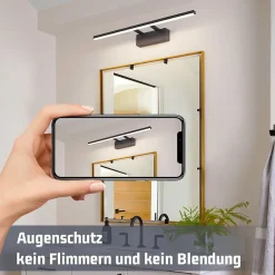 NETTLIFE Lampe à miroir LED noire 60CM Moderne 4000K Salle de bain Lampe à miroir murale