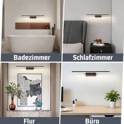 NETTLIFE Lampe à miroir LED noire 60CM Moderne 4000K Salle de bain Lampe à miroir murale
