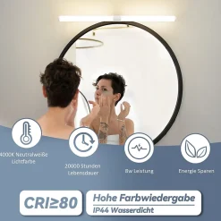NETTLIFE Lampe de miroir de salle de bain LED 8W 60CM Lampe de salle de bain murale blanche à pince étanche IP44 4000K