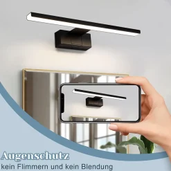 NETTLIFE Lampe Miroir LED IP44 8W 40cm Blanc Neutre 4000K Salle de Bain Noire