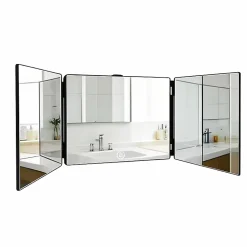 Nettlife Miroir de maquillage à hauteur réglable et design en trois parties Miroir plat et indéformable