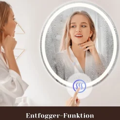 NETTLIFE Miroir lumineux salle de bain - Rond 50 cm LED, mural, interrupteur tactile, antibuée, IP44, réglable 3000K-6500K