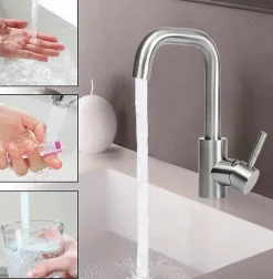 NETTLIFE robinet de cuisine robinet de lavabo de salle de bains robinet de salle de bains en acier inoxydable haute pression