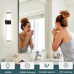 NETTLIFE 6W 30CM LED Salle de Bain IP44 Blanc Neutre 4000K Lampe Miroir Noir Moderne