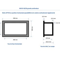 Niche de douche à carreler - format intérieur 40 x 20 cm - 15 cm de profondeur
