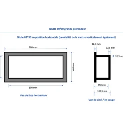 Niche de douche à carreler - format intérieur 80 x 30 cm - 15 cm de profondeur