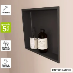 Niche de Douche Blanc Satiné - 30x30 cm - Rangement Mural Salle de Bain - NOOK