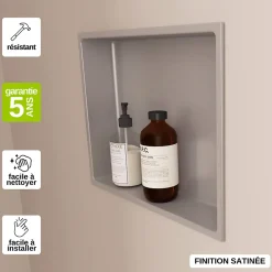 Niche de Douche Gris Satiné - 30x30 cm - Rangement Mural Salle de Bain - NOOK