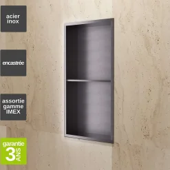 Niche de Douche Mural 33 x 63 cm - Rangement Salle de Bain en finition Noir Métal - ARTIC