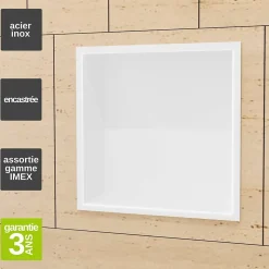 Niche de Douche Mural 33 x 33 cm - Rangement Salle de Bain en finition Blanc Satiné - ATLANTIC