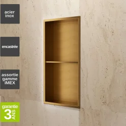 Niche de Douche Mural 33 x 63 cm - Rangement Salle de Bain en finition Or Brossé - ARTIC