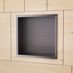 Niche de Douche Mural 33 x 33 cm - Rangement Salle de Bain en finition Noir Métal - ATLANTIC