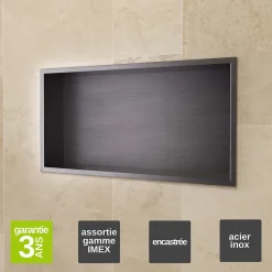 Niche de Douche Mural 63 x 33 cm - Rangement Salle de Bain en finition Noir Métal - PACIFIC