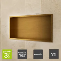 Niche de Douche Mural 63 x 33 cm - Rangement Salle de Bain en finition Or Brossé - PACIFIC
