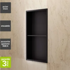 Niche de Douche Mural 33 x 63 cm - Rangement Salle de Bain en finition Noir Mat - ARTIC