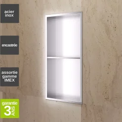 Niche de Douche Mural 33 x 63 cm - Rangement Salle de Bain en finition Niquel Brossé - ARTIC