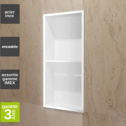 Niche de Douche Mural 33 x 63 cm - Rangement Salle de Bain en finition Blanc Satiné - ARTIC