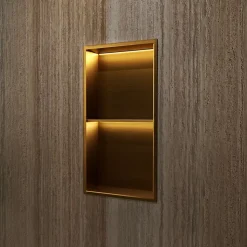 Niche de Douche Mural Éclairage Led 33 x 63 cm - Rangement Salle de Bain en finition Or Brossé - MARSHALL