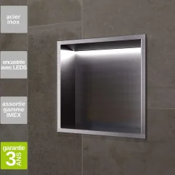 Niche de Douche Mural Éclairage Led 33 x 33 cm - Rangement Salle de Bain en finition Noir Métal - INDIC