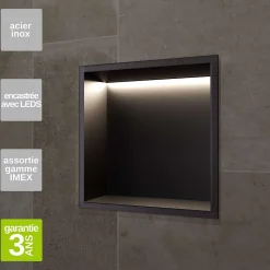 Niche de Douche Mural Éclairage Led 33 x 33 cm - Rangement Salle de Bain en finition Noir Mat - INDIC