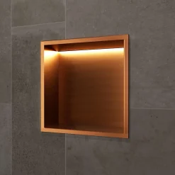 Niche de Douche Mural Éclairage Led 33 x 33 cm - Rangement Salle de Bain en finition Cuivré - INDIC