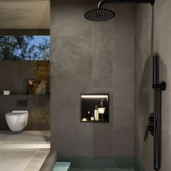 Niche de Douche Mural Éclairage Led 33 x 33 cm - Rangement Salle de Bain en finition Niquel Brossé - INDIC