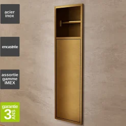 Niche de WC 17 x 60 cm - Rangement Mural Encastrable en finition Or Brossé - EGEAN