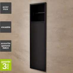 Niche de WC 17 x 60 cm - Rangement Mural Encastrable en finition Noir Mat - EGEAN