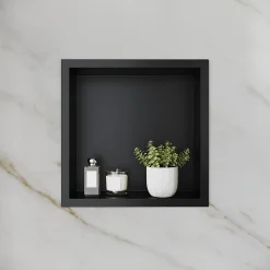 Niche inox SIRHONA 300x300x95mm - Encastrée + Bac à douche + Verticale/Horizontale + Noir mat