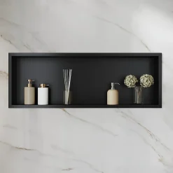 Niche inox SIRHONA 900x300x100mm - Encastrée + Bac à douche + Verticale/Horizontale + Noir mat