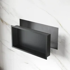 Niche inox SIRHONA 600x300x100mm - Encastrée + Bac à douche + Verticale / Horizontale + Noir mat