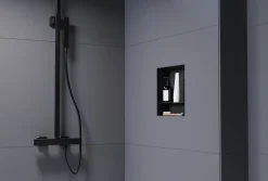Niche murale de douche avec rebords, étagère encastrable douche acier inox avec compartiment - 30x30x10cm - NT303010X Noir