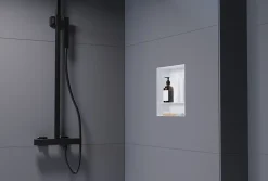 Niche murale de douche avec rebords, étagère encastrable douche acier inox avec compartiment - 30x30x10cm - NT303010X Blanc