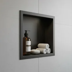 Niche murale de douche, étagère encastrable douche acier Noir Mat - 30x30cm