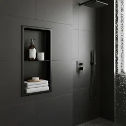 Niche murale de douche, étagère encastrable douche acier Noir Mat - 60x30cm