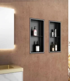 Niche murale de douche, étagère encastrable douche acier Noir Mat - 60x30cm