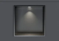 Niche murale douche acier inox + Spot LED, étagère douche encastrable - 30x30x10cm (HxLxP) - Gun métal, 1x Spot Chrome
