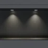 Niche murale douche acier inox + 2 Spots LED, étagère douche encastrable - 20x60x10cm (HxLxP) - Noir, 2x Spot Chrome