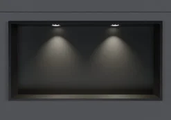 Niche murale douche acier inox + 2 Spots LED, étagère douche encastrable - 30x60x10cm (HxLxP) - Noir, 2x Spot Chrome