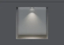 Niche murale douche acier inox + Spot LED, étagère douche encastrable NT303010X - 30x30x10cm (HxLxP) - Acier brossé, 1x Spot noir